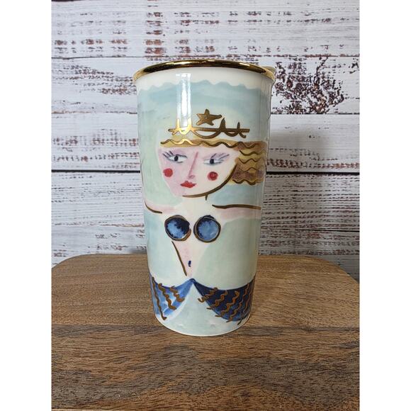 Starbucks 12 oz Ceramic Blue & Gold Tumber mug, Mermaid Painting 2014 - Picture 1 of 8